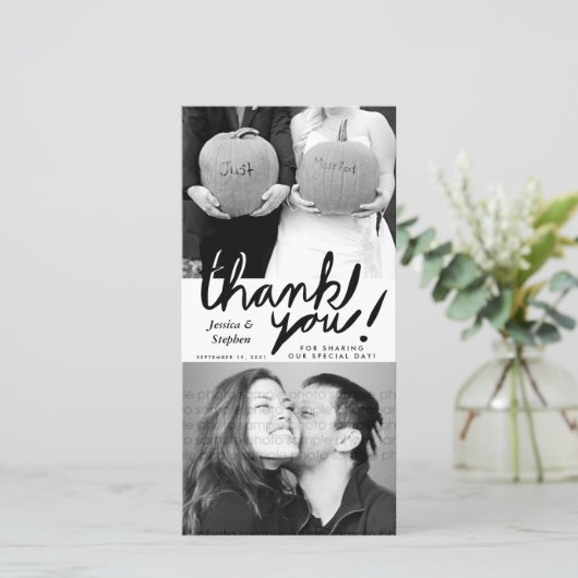 Stilvolle Fun Handwrite Vielen Dank zwei Foto-Kart Dankeskarte (Stehend Vorderseite)