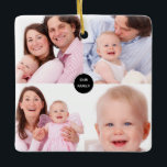 Stilvolle Fünf-Familien-Fotocollage-Namen Keramikornament<br><div class="desc">Hier ist eine tolle Idee, um Ihre Lieblings-Fotos zu zeigen! Tauschen Sie einfach in fünf Ihrer bevorzugten Fotos auf der Vorderseite und dann ein anderes auf der Rückseite aus, zusammen mit Ihren Namen, wenn Sie möchten oder können Sie diesen Text entfernen, falls gewünscht. Auch für Großeltern ein wunderschönes Geschenk! Für...</div>