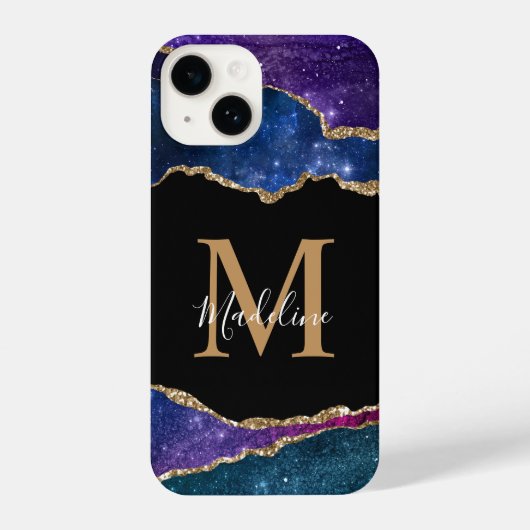 Stilvolle Galaxy Gold Agate Geode Monogram iPhone Hülle (Rückseite)