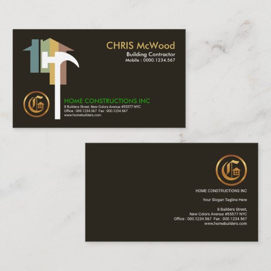 Stilvolle Gebäude Contractors Creative Extravagant Visitenkarte (Vorne/Hinten)