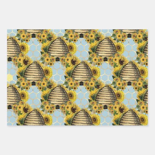 Stilvolle Gelbblüten Goldwabenrübe Aquamarin Geschenkpapier Set (Vorderseite 3)