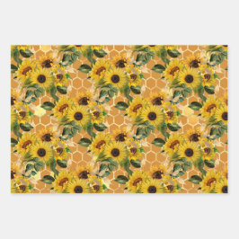 Stilvolle Gelbblüten Goldwabenrübe Aquamarin Geschenkpapier Set