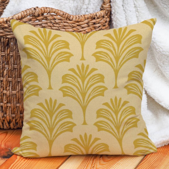 Stilvolle Gelbe Kunst-Deko Fan Motif Kissen (Gold/yellow Art Deco  leaf motif decorator pillow)