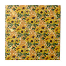 Stilvolle Gelbe Sonnenblumen Bouquet Honeycomb Fliese