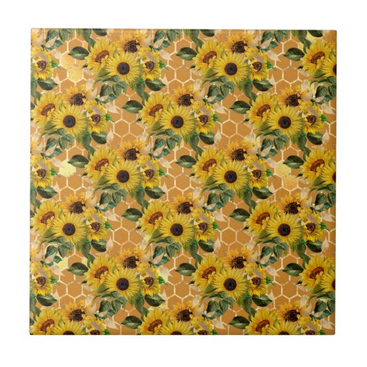 Stilvolle Gelbe Sonnenblumen Bouquet Honeycomb Fliese (Vorderseite)