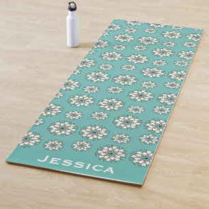 Stilvolle geometrische Aquamarine Floral Mandala P Yogamatte