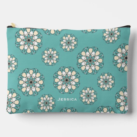 Stilvolle geometrische Aquamarine Floral Mandala P Zubehörtasche (Vorderseite)