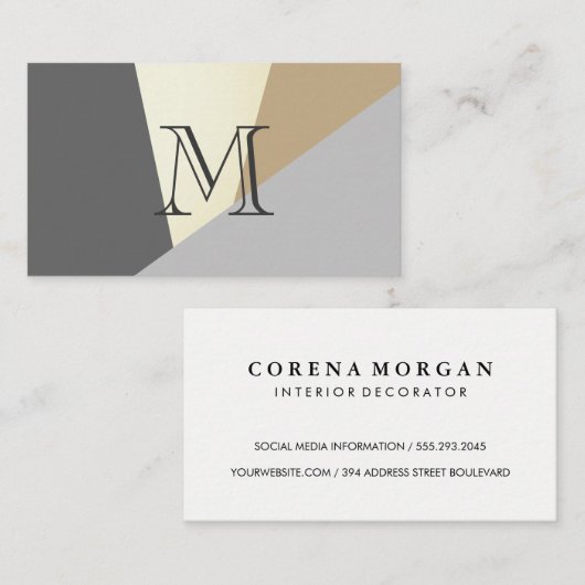 Stilvolle geometrische natürliche Farbblöcke Monog Visitenkarte (Vorne/Hinten)