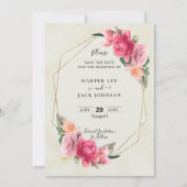 Stilvolle geometrische Rose in Rosa Save The Date (Vorderseite)