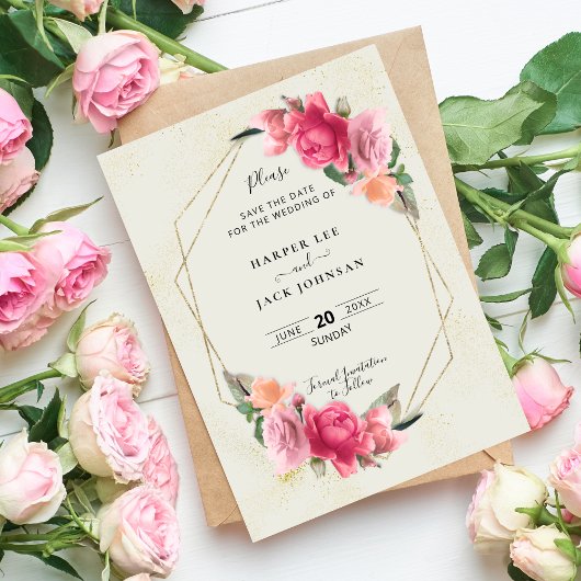 Stilvolle geometrische Rose in Rosa Save The Date