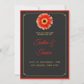 Stilvolle Gerbera Daisy Red and Gold Accents Weddi Einladung (Vorderseite)