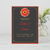 Stilvolle Gerbera Daisy Red and Gold Accents Weddi Einladung (Stehend Vorderseite)