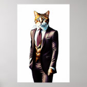 Stilvolle Ginger Cat Man in Seinem Anzug Poster (Vorne)