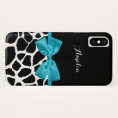 Stilvolle Giraffe Print and Name Girly Turquoise B Case-Mate iPhone Hülle (Rückseite (Horizontal))