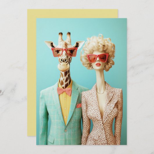 Stilvolle Giraffe und Frau Einladung (Vorne/Hinten)