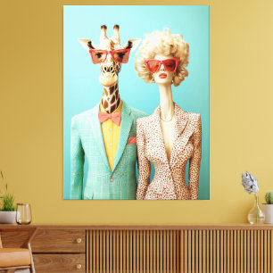 Stilvolle Giraffe und Frau Leinwanddruck