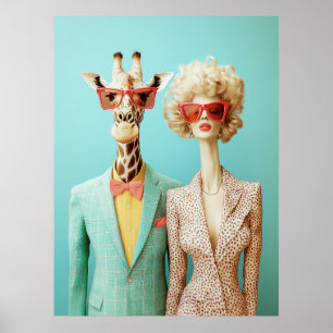 Stilvolle Giraffe und Frau Poster