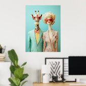 Stilvolle Giraffe und Frau Poster (Heimbüro)