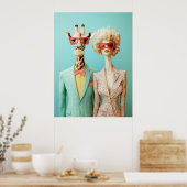 Stilvolle Giraffe und Frau Poster (Küche)