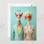 Stilvolle Giraffe und Frau Postkarte (Vorne/Hinten)