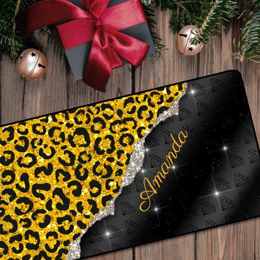 Stilvolle Girl-Imitate Glitzer-Tierdruck Monogram Schreibtischunterlage