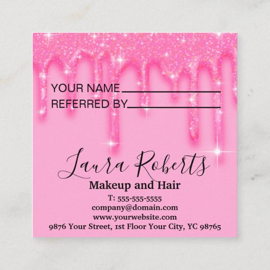 Stilvolle Girly Dripping Pink Glitzer Referenzkart Empfehlungskarte (Rückseite)