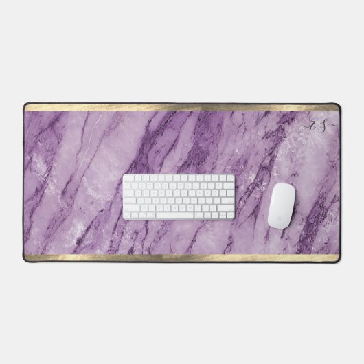 Stilvolle Girly Elegant Gold Lila Marble Monogram Schreibtischunterlage (Tastatur & Maus)