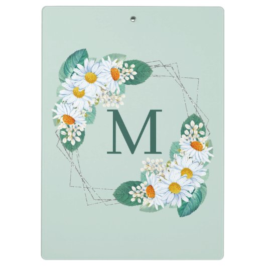 Stilvolle Girly Floral Silver Sparkle Monogram Klemmbrett (Rückseite)