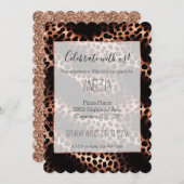 Stilvolle Girly Rose Gold Black Leopard Einladung (Vorne/Hinten)