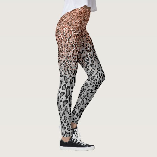 Stilvolle Girly Rose Gold Glitzer Leopard Leggings (Rechts)