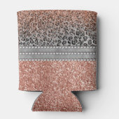Stilvolle Girly Rose Gold Glitzer Leopard Monogram Dosenkühler (Rückseite)