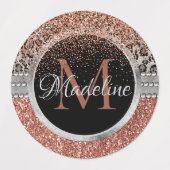 Stilvolle Girly Rose Gold Glitzer Leopard Monogram Etiketten (Design 2)