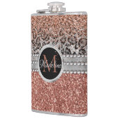 Stilvolle Girly Rose Gold Glitzer Leopard Monogram Flachmann (Links)