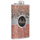Stilvolle Girly Rose Gold Glitzer Leopard Monogram Flachmann (Rechts)