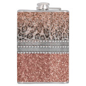 Stilvolle Girly Rose Gold Glitzer Leopard Monogram Flachmann (Rückseite)