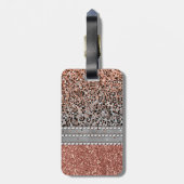 Stilvolle Girly Rose Gold Glitzer Leopard Monogram Gepäckanhänger (Rückseite vertikal)