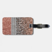 Stilvolle Girly Rose Gold Glitzer Leopard Monogram Gepäckanhänger (Rückseite horizontal)