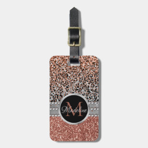 Stilvolle Girly Rose Gold Glitzer Leopard Monogram Gepäckanhänger