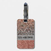 Stilvolle Girly Rose Gold Glitzer Leopard Monogram Gepäckanhänger (Rückseite vertikal)