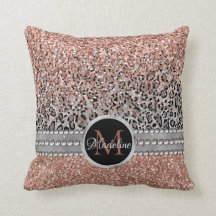 Stilvolle Girly Rose Gold Glitzer Leopard Monogram
