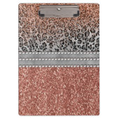 Stilvolle Girly Rose Gold Glitzer Leopard Monogram Klemmbrett (Vorderseite)