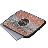 Stilvolle Girly Rose Gold Glitzer Leopard Monogram Laptopschutzhülle (Vorne Knopf)