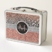Stilvolle Girly Rose Gold Glitzer Leopard Monogram Metall Brotdose (Vorderseite)