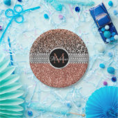 Stilvolle Girly Rose Gold Glitzer Leopard Monogram Pappteller (Party)