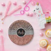 Stilvolle Girly Rose Gold Glitzer Leopard Monogram Pappteller (Party)