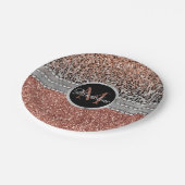 Stilvolle Girly Rose Gold Glitzer Leopard Monogram Pappteller (Schrägansicht)