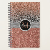Stilvolle Girly Rose Gold Glitzer Leopard Monogram Planer (Vorderseite)