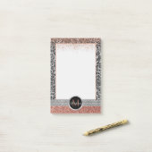 Stilvolle Girly Rose Gold Glitzer Leopard Monogram Post-it Klebezettel (Auf Schreibtisch)