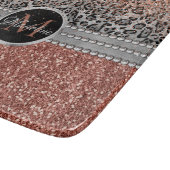 Stilvolle Girly Rose Gold Glitzer Leopard Monogram Schneidebrett (Ecke)