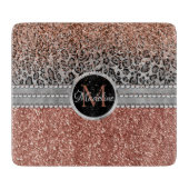 Stilvolle Girly Rose Gold Glitzer Leopard Monogram Schneidebrett (Vorderseite)